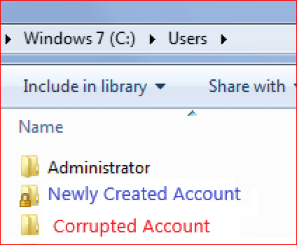 Windows 7 user account file explorer