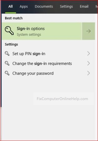windows 10 sign in options - start menu