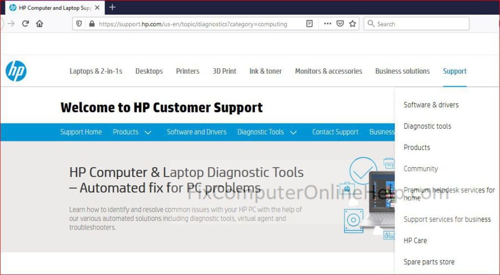 HP website for more support